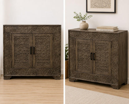 Hand-Carved Wooden Storage Cabinet