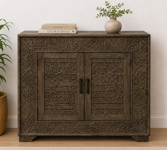 Hand-Carved Wooden Storage Cabinet