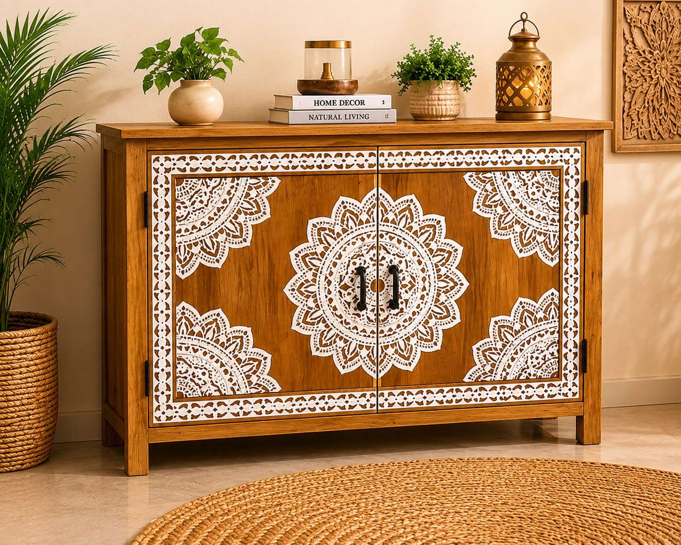 Hand-Painted Mandala Storage Cabinet