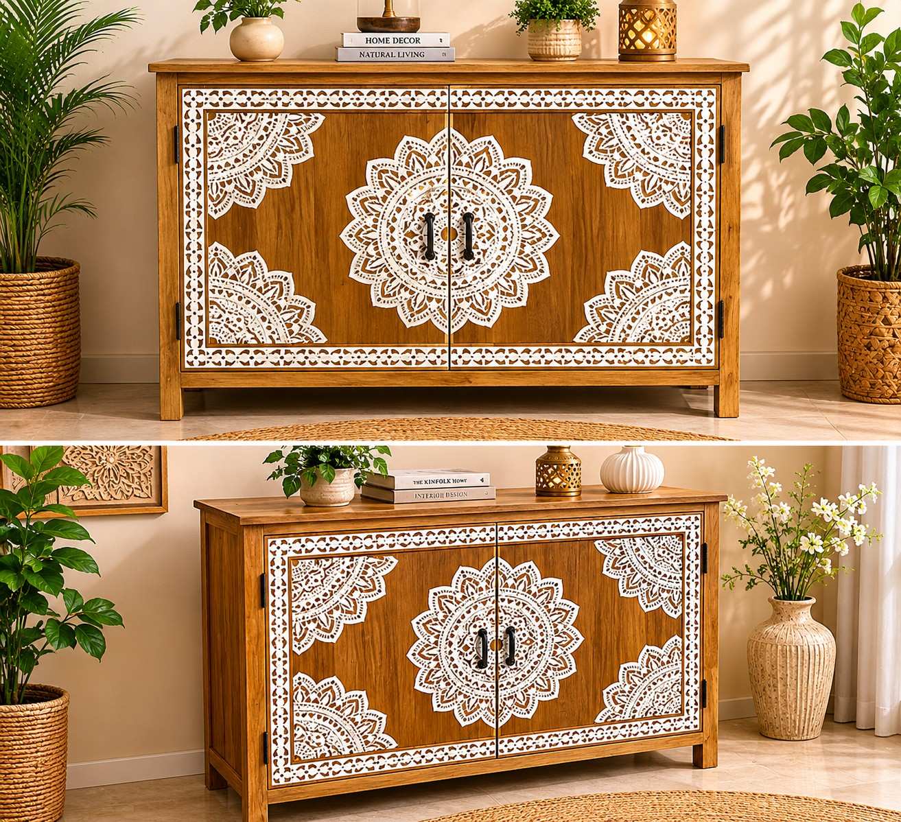 Hand-Painted Mandala Storage Cabinet