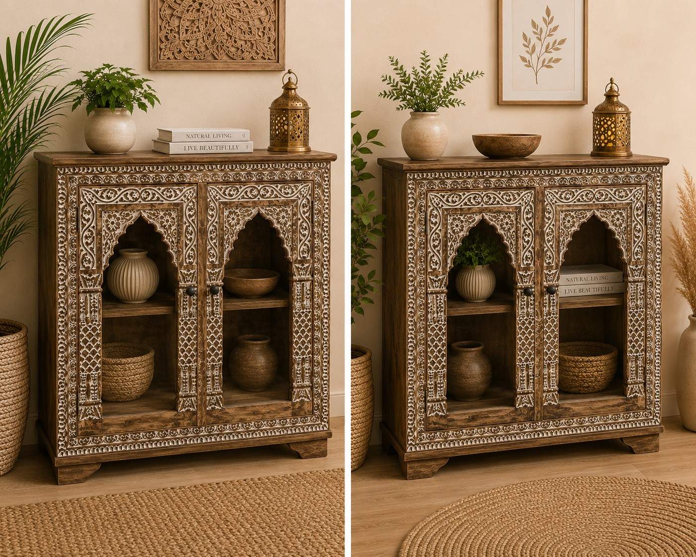 Hand-Carved Glass Display Cabinet