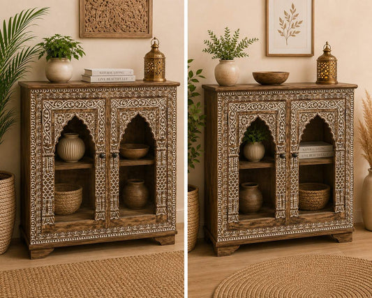 Hand-Carved Glass Display Cabinet