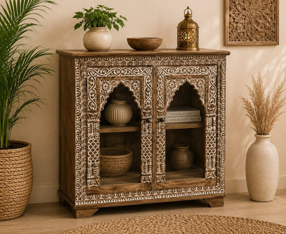 Hand-Carved Glass Display Cabinet