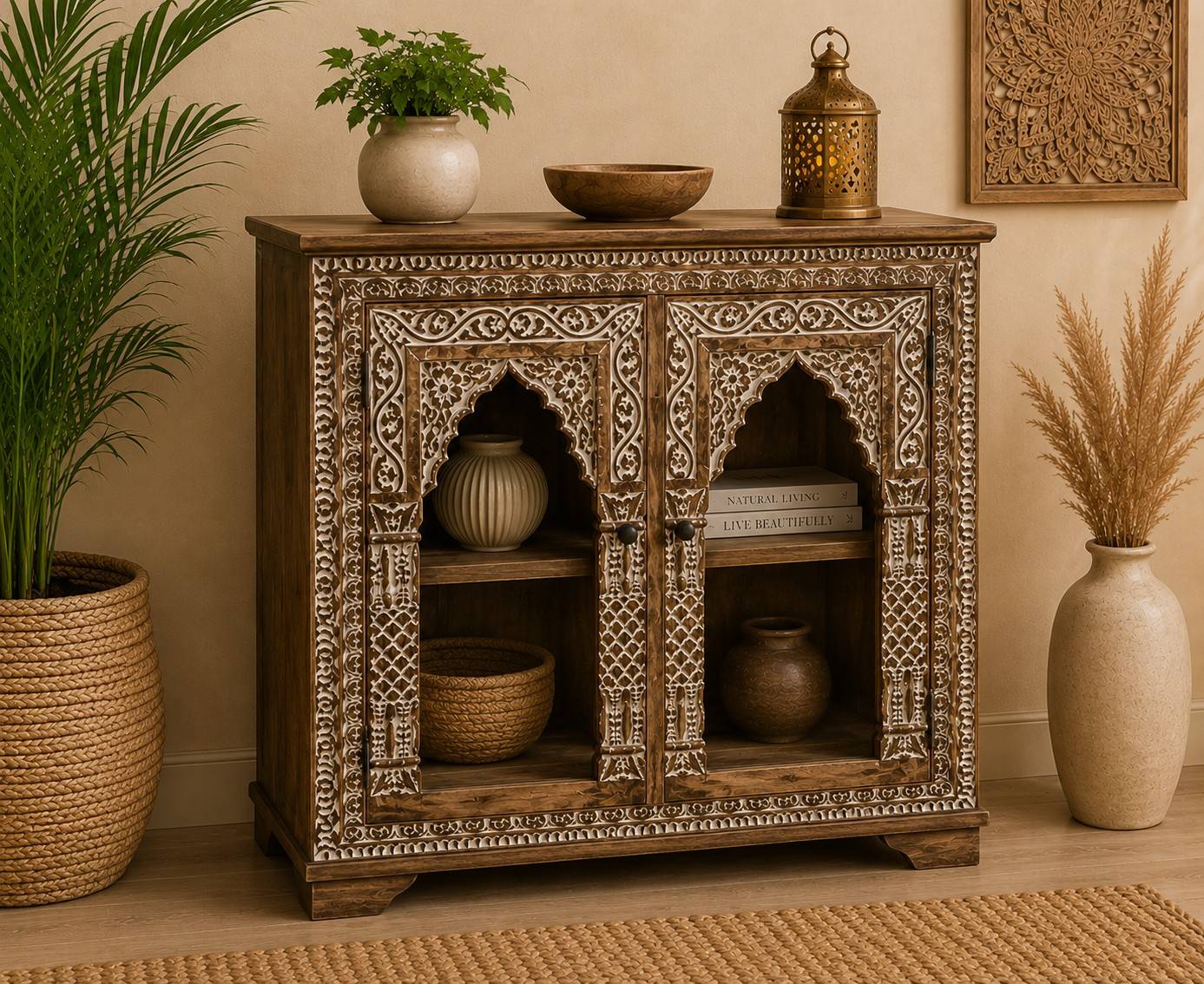 Hand-Carved Glass Display Cabinet