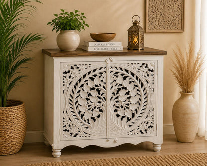 Hand-Carved White Tree of Life Cabinet