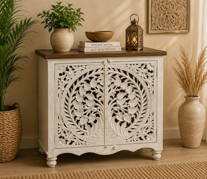 Hand-Carved White Tree of Life Cabinet