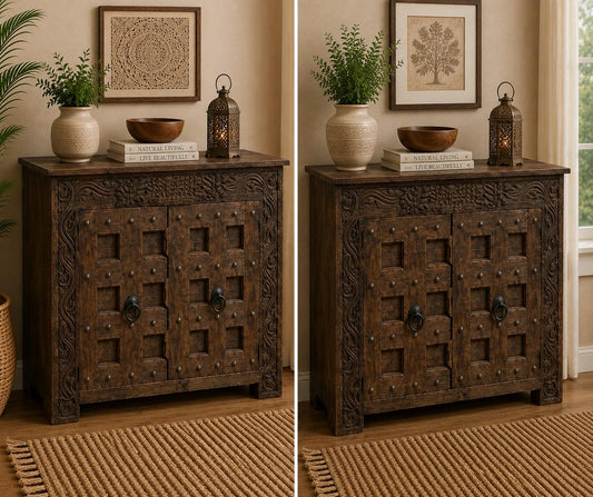 Rustic Handcrafted Wooden Storage Cabinet