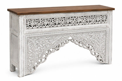 Hand-Carved Whitewash Console Table