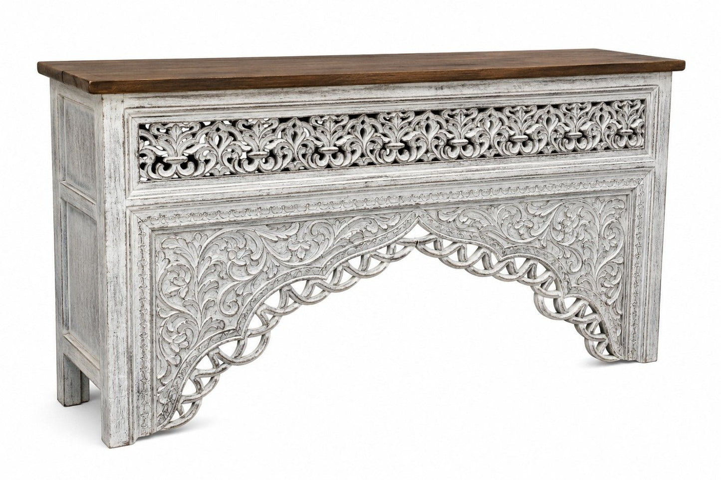 Hand-Carved Whitewash Console Table