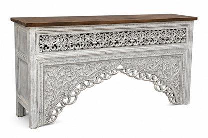 Hand-Carved Whitewash Console Table