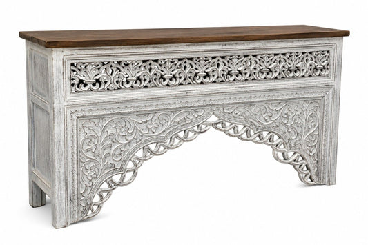 Hand-Carved Whitewash Console Table