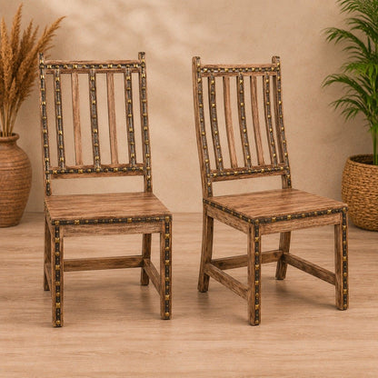Heritage Wooden Dining Chair with Brass Stud Accents