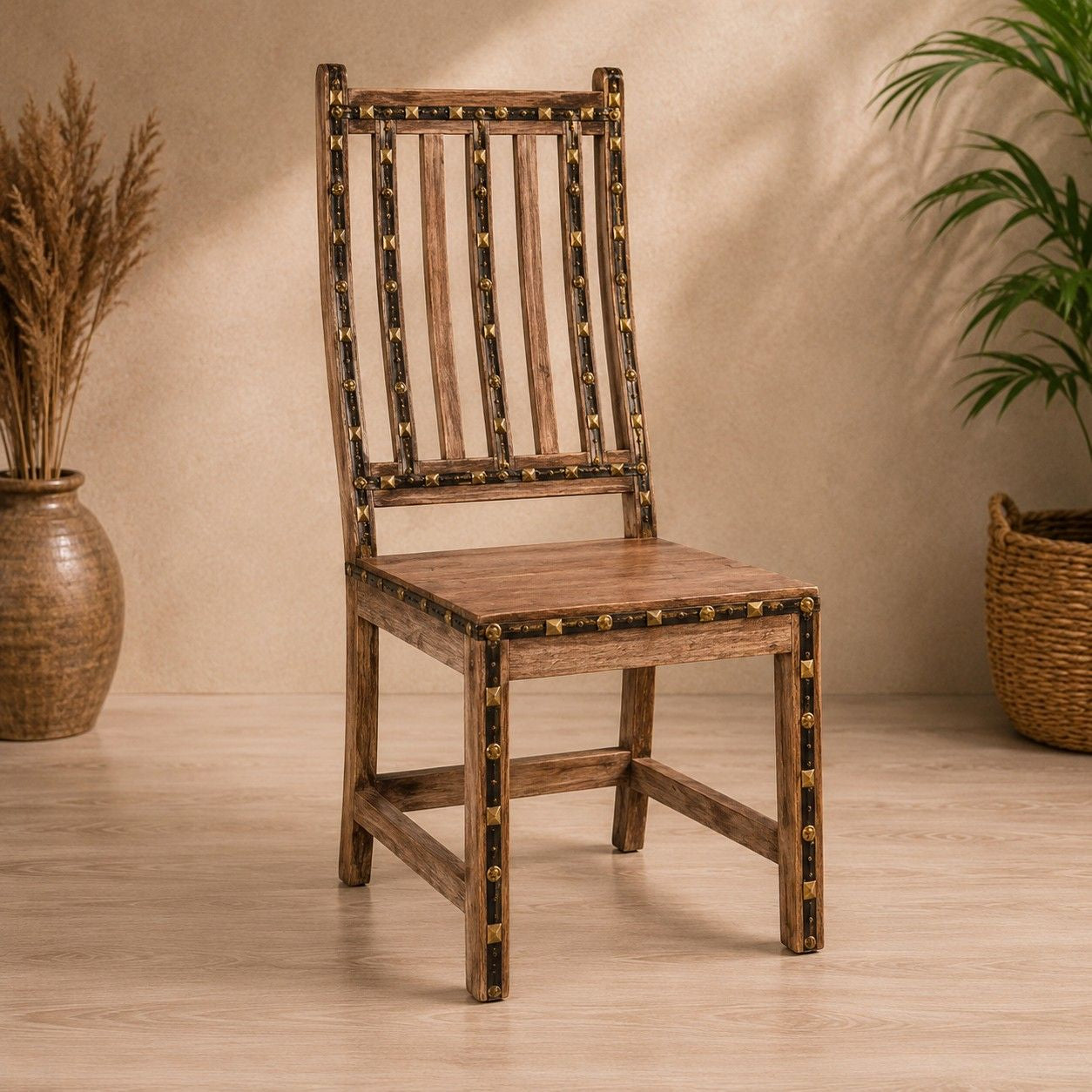 Heritage Wooden Dining Chair with Brass Stud Accents
