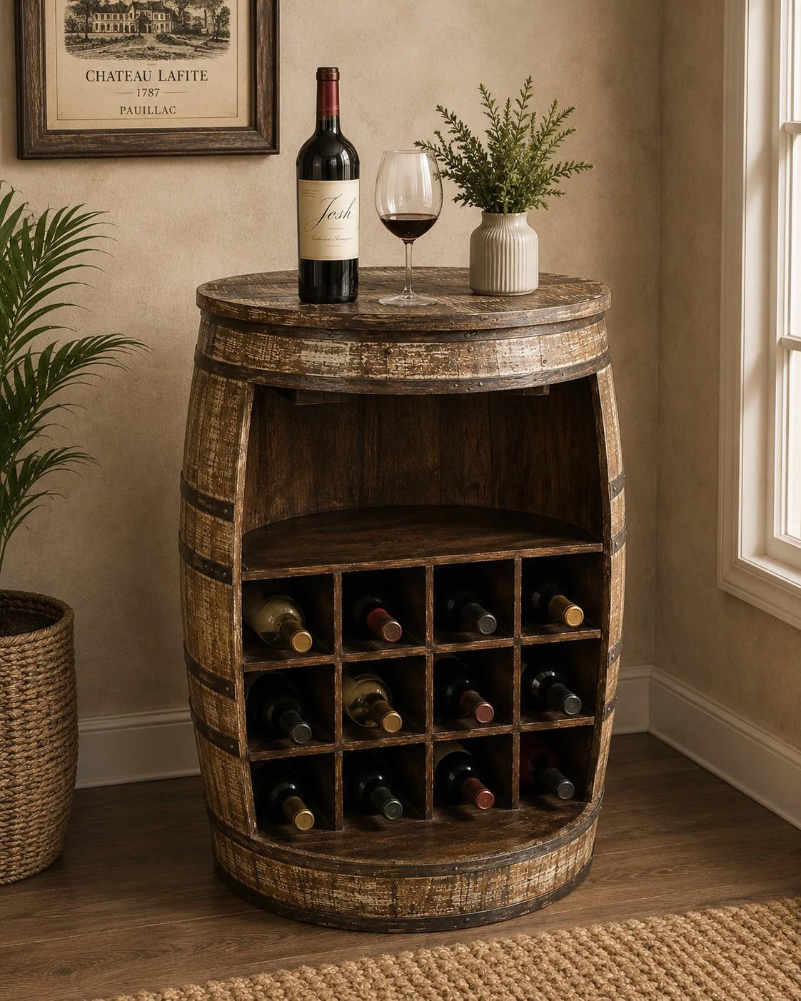 Barrel-Style Wooden Wine Storage Cabinet