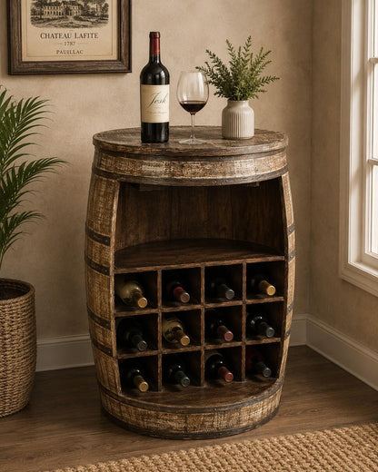 Barrel-Style Wooden Wine Storage Cabinet