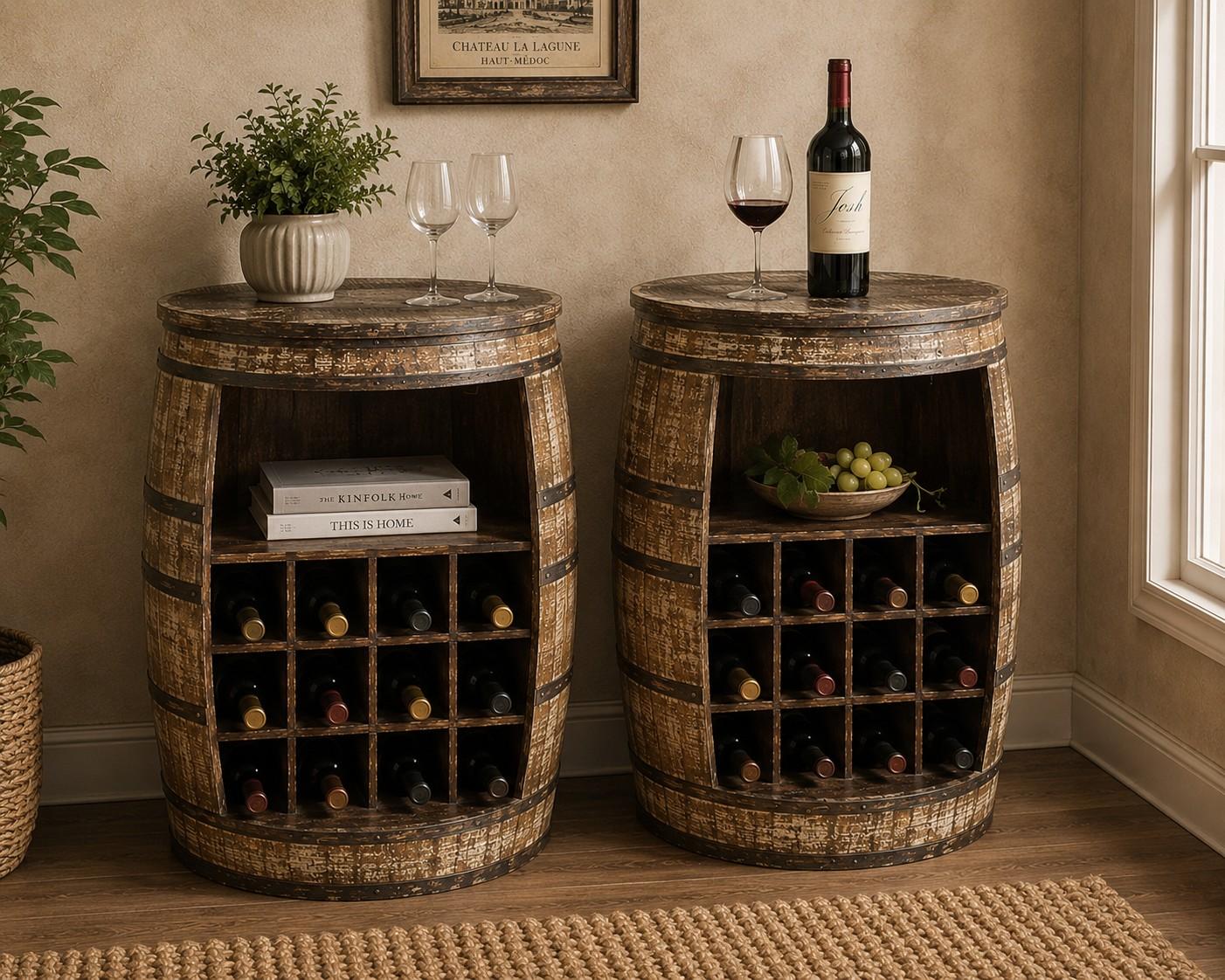 Barrel-Style Wooden Wine Storage Cabinet
