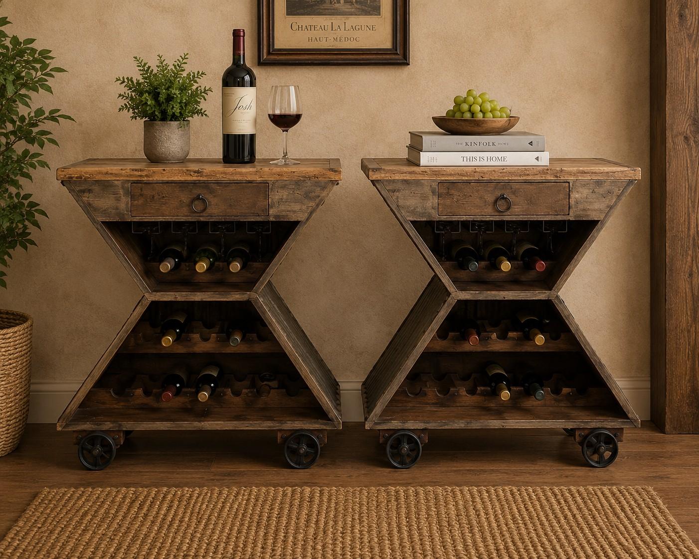 Industrial Hourglass Wine Bar Cabinet