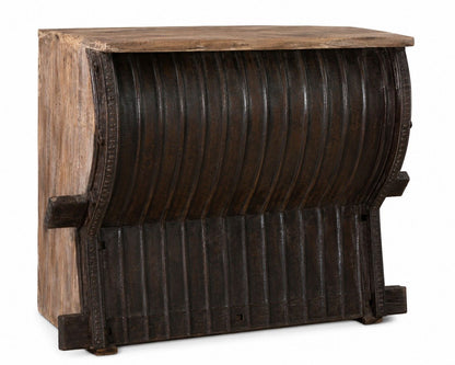 Rustic Wooden Wine Bar Cabinet with Roll-Top Door