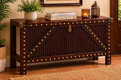 Industrial Rustic Console Table with Metal Accent Panels