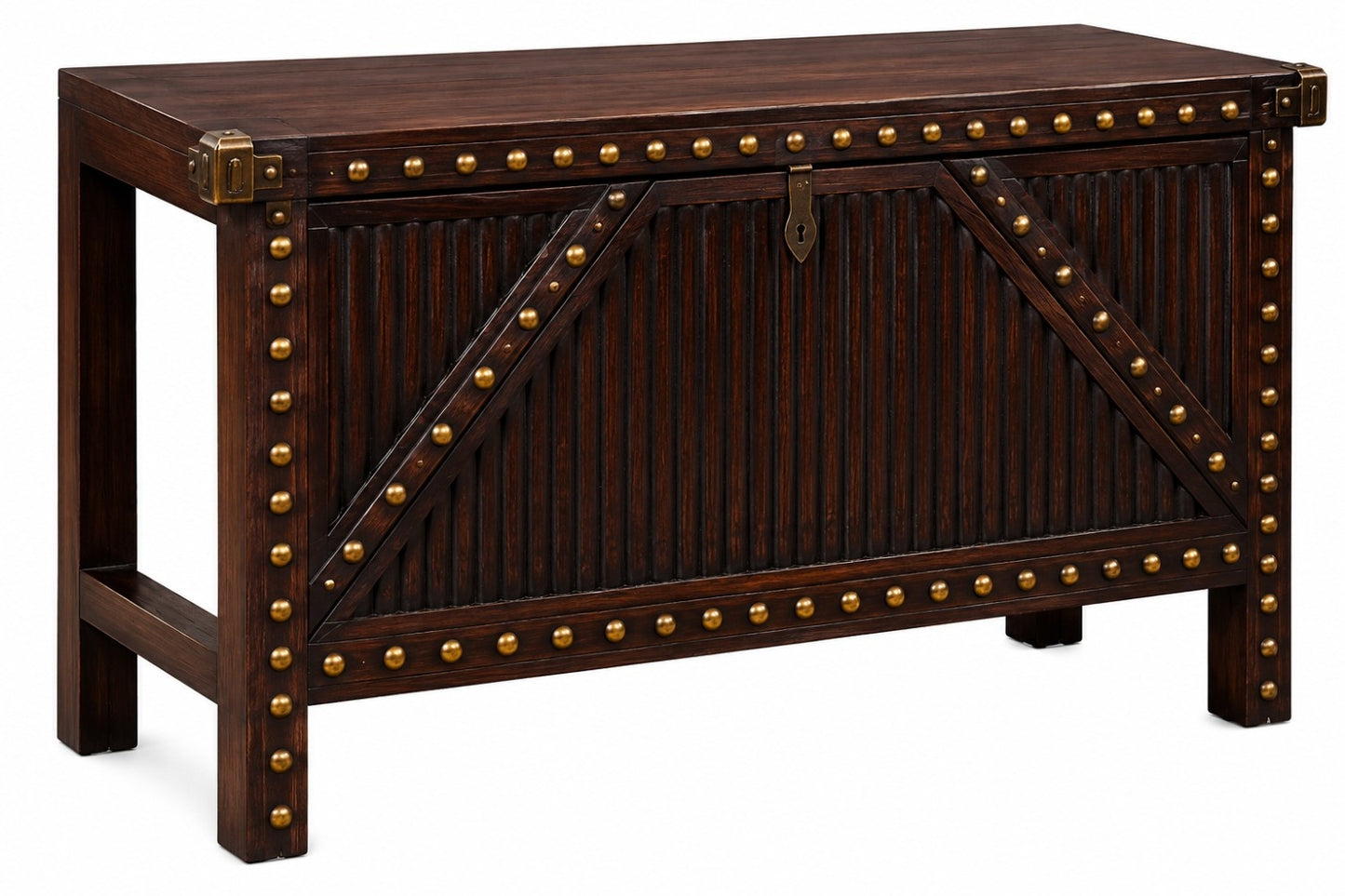 Industrial Rustic Console Table with Metal Accent Panels