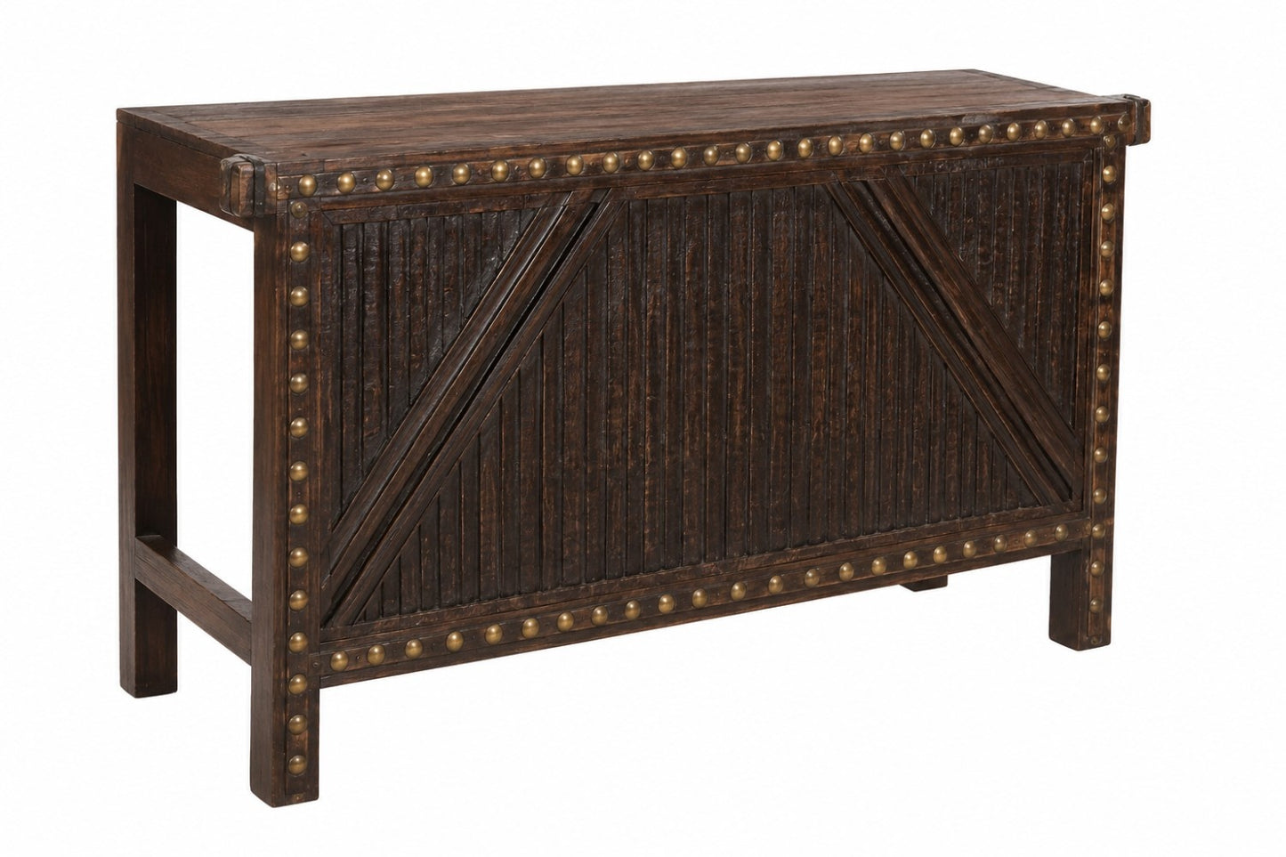 Industrial Rustic Console Table with Metal Accent Panels