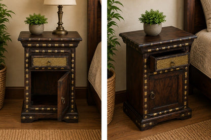 Rustic Wooden Bedside Cabinet with Drawer and Storage Compartment