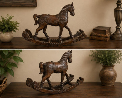 Hand-Carved Wooden Rocking Horse Sculpture