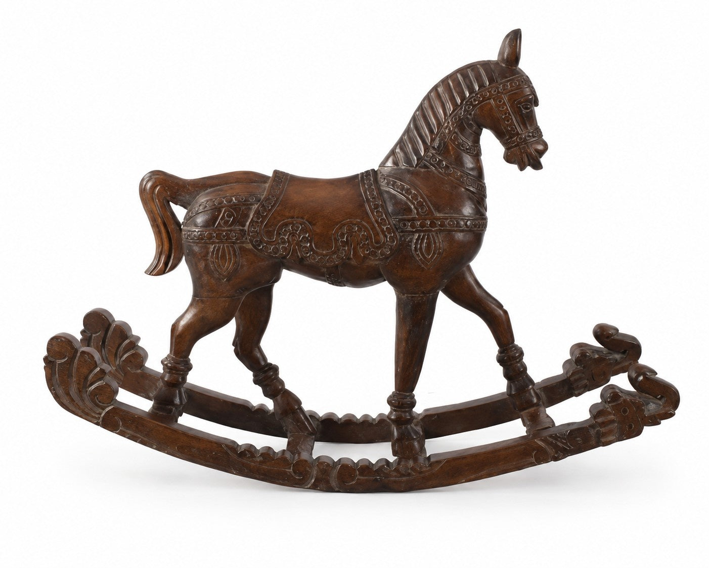 Hand-Carved Wooden Rocking Horse Sculpture