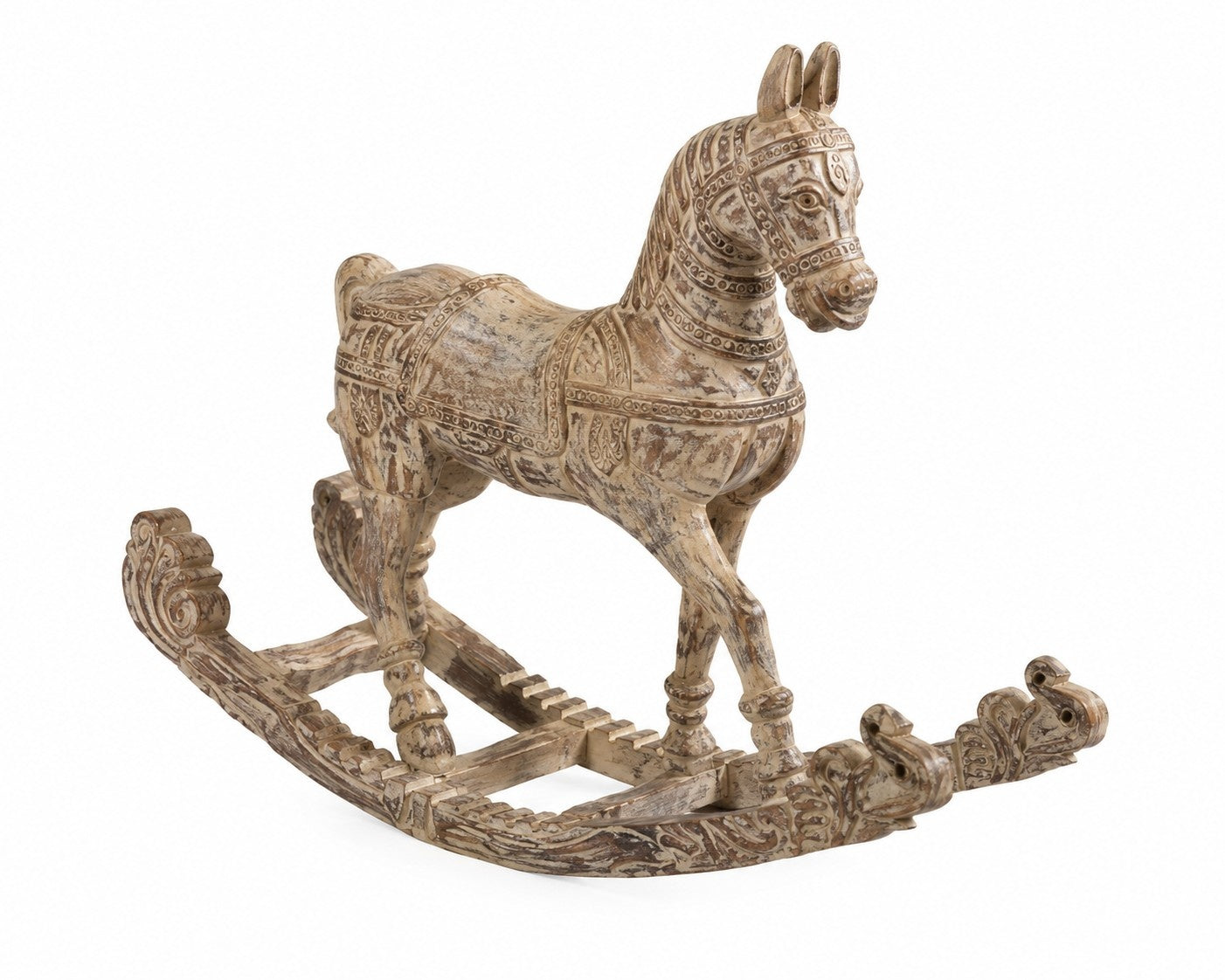 Hand-Carved Rustic Wooden Rocking Horse Sculpture