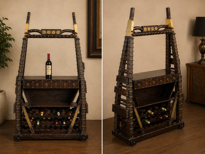 Industrial Wooden Bar Counter with Wine Storage