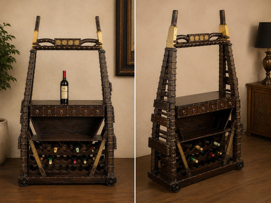 Industrial Wooden Bar Counter with Wine Storage