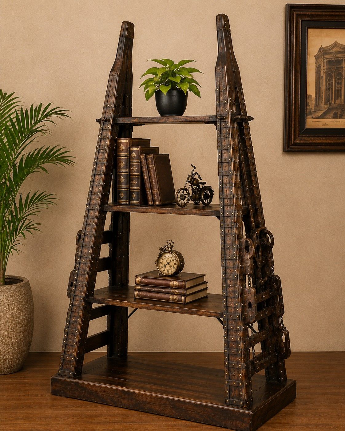 Industrial Iron & Wood Display Rack