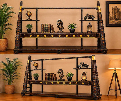 Industrial Iron & Wood Display Rack Cabinet