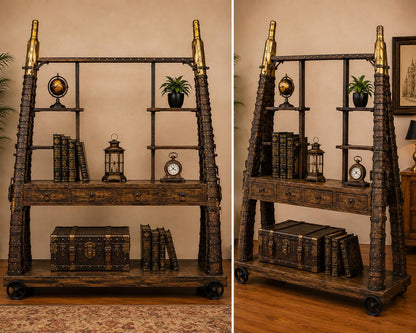 Industrial Iron & Wood Display Cabinet with Drawers