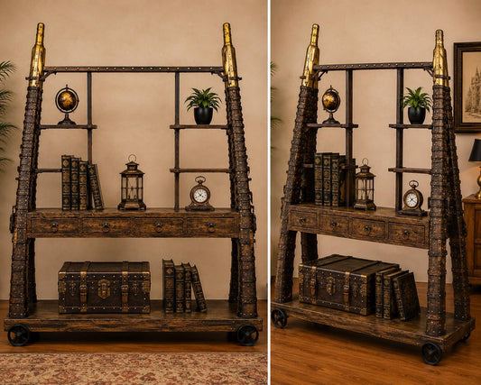 Industrial Iron & Wood Display Cabinet with Drawers