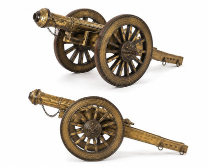 Decorative Brass Cannon Replica on Wooden Carriage