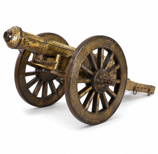 Decorative Brass Cannon Replica on Wooden Carriage