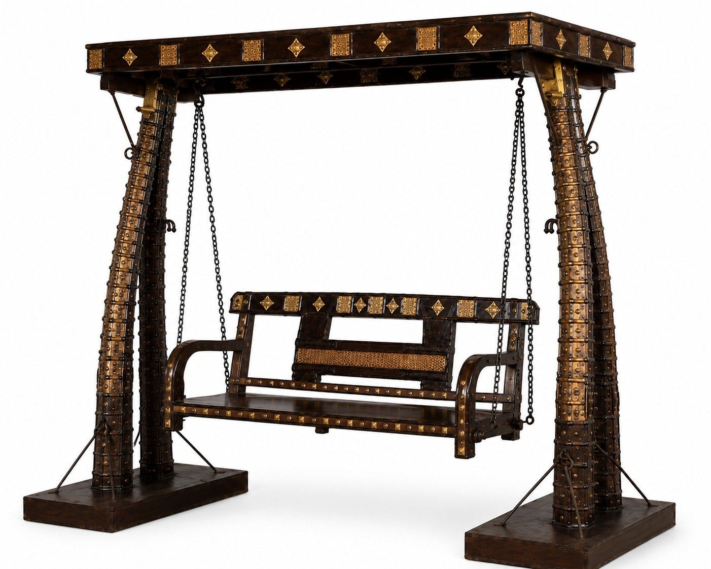 Luxury Brass & Wood Swing with Ornamental Detailing