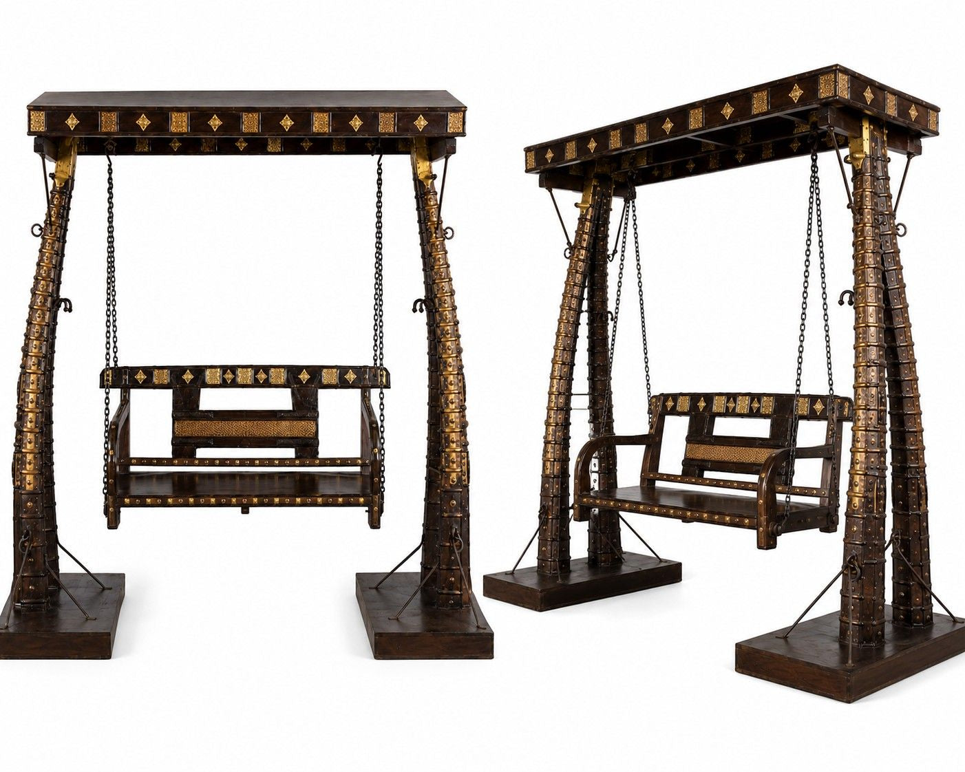 Luxury Brass & Wood Swing with Ornamental Detailing