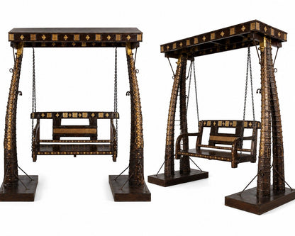 Luxury Brass & Wood Swing with Ornamental Detailing