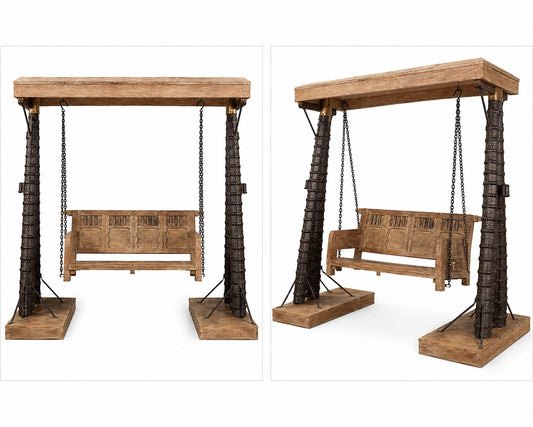 Industrial Iron & Wood Swing with Rustic Finish
