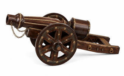 Decorative Wooden Cannon Replica with Brass Accents