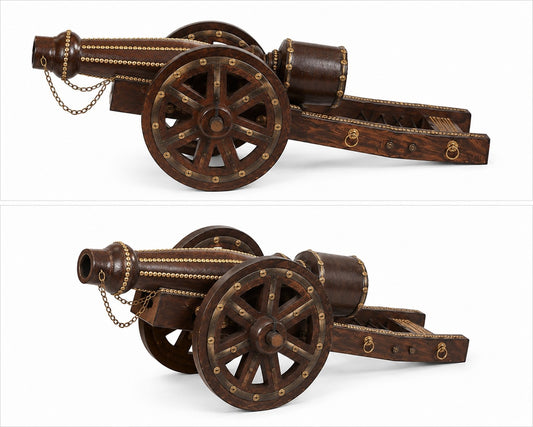Decorative Wooden Cannon Replica with Brass Accents
