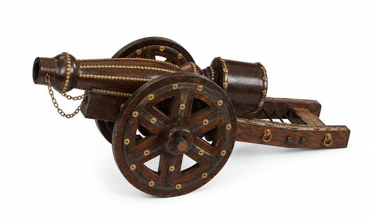 Decorative Wooden Cannon Replica with Brass Accents