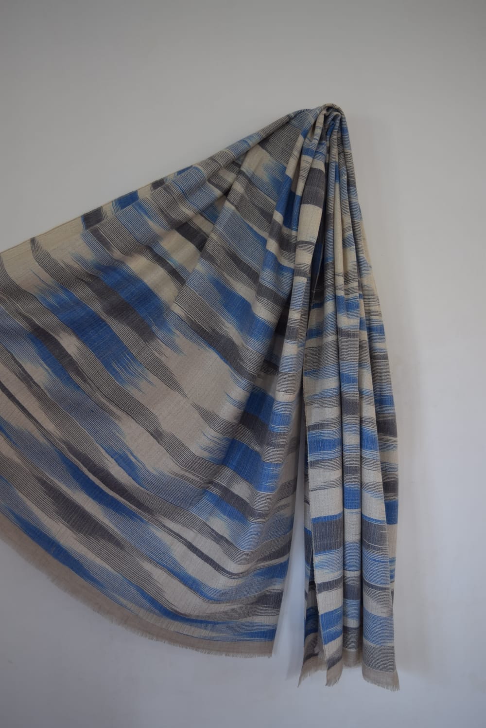 Blue Toned Ikat Cashmere Scarf