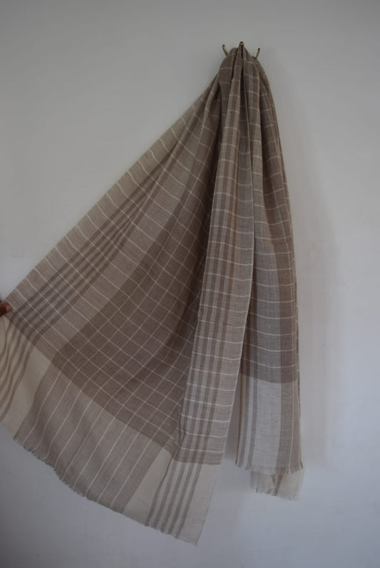 Natural Checkered Cashmere Scarf
