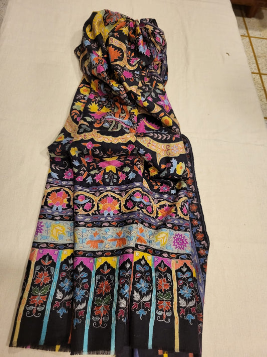 Multicolored Black Kani Jamawar Pashmina Stole