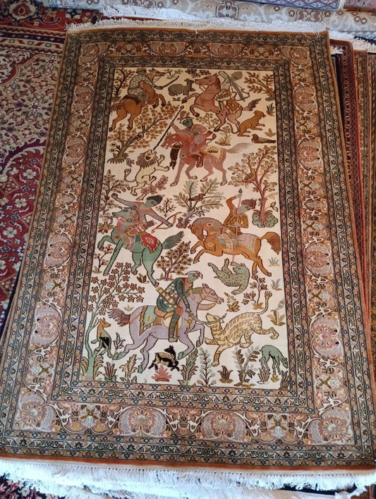 Hand-Knotted Kashmiri Silk & Wool Rug